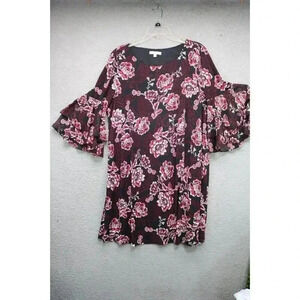 Sandra Darren Tiered Bell Sleeves Floral Dress-Size XL